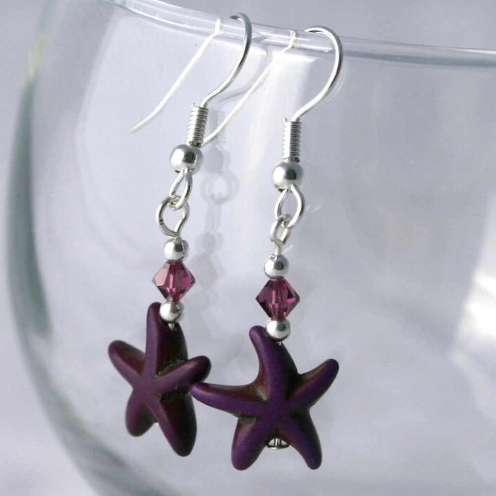 Handmade Purple Starfish Earrings & Starfish Charm